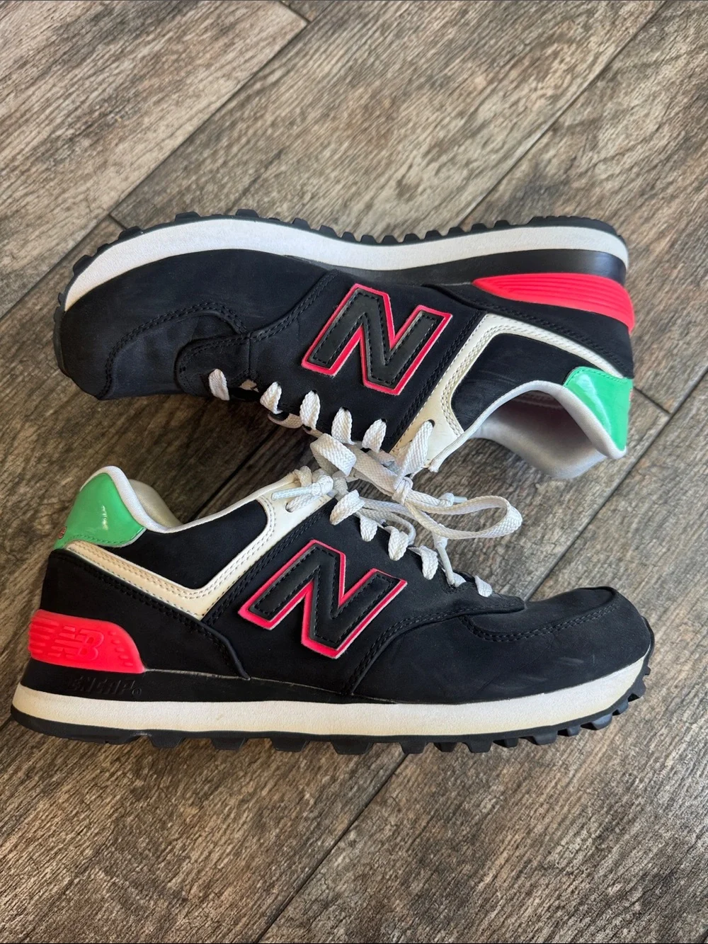 New Balance Black and White Sneakers with Pink Accents